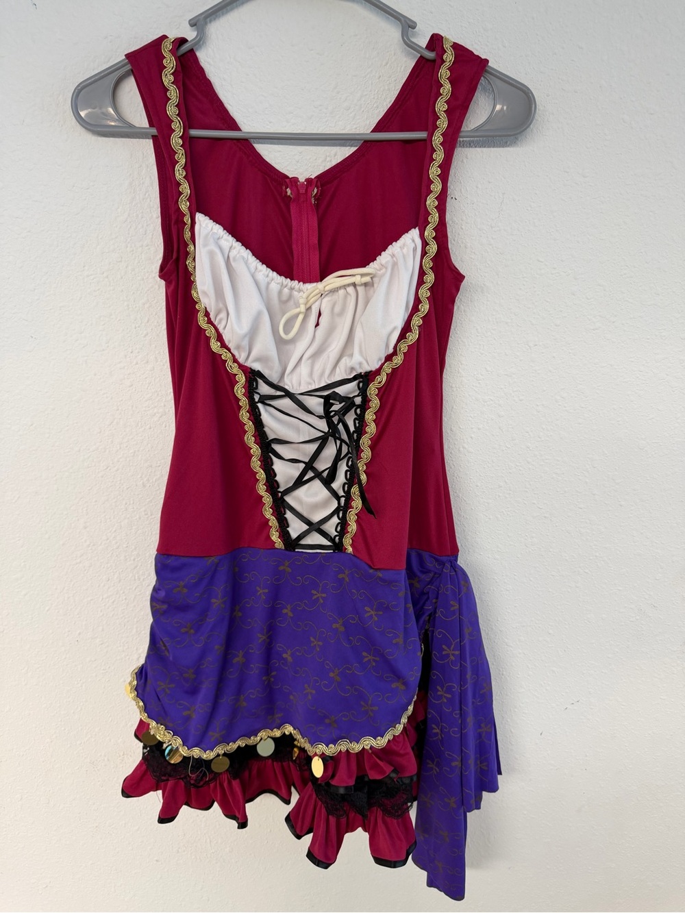Leg Avenue Burgundy, White and Purple Peasant Corset Mini Dress Costume